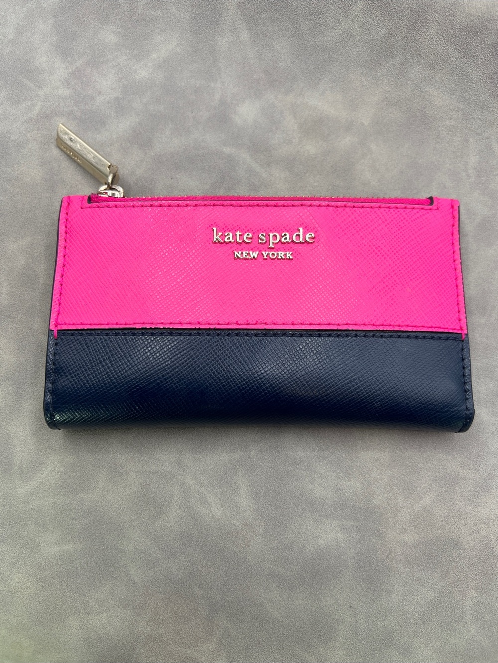 Kate Spade Spencer Small Slim Bifold Wallet Hot Pink Navy Colorblock